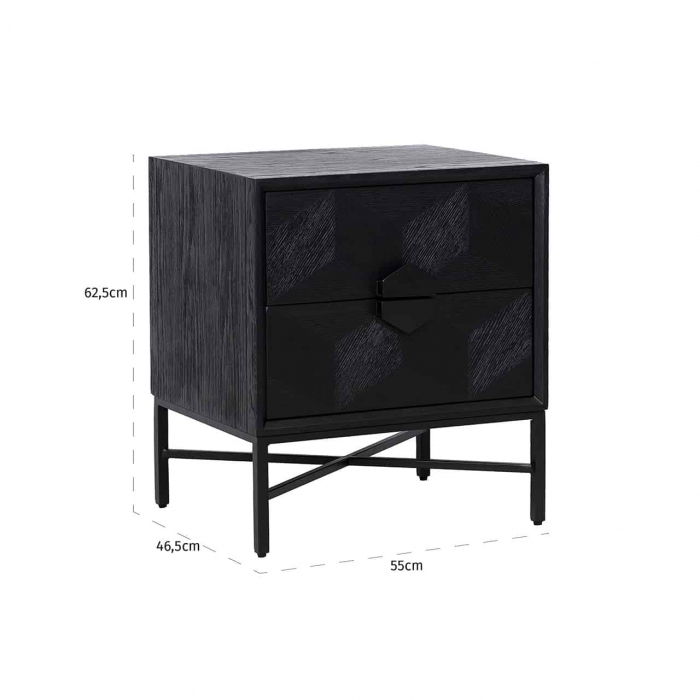 Noptiera premium cu sertare stejar negru Dargo 55x63 cm, picioare metal, 7544 - Richmond Interiors [4]