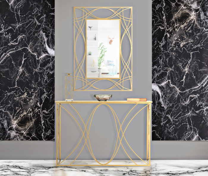 Oglinda decorativa aurie dreptunghiulara Kalypso 72x102,5 cm, rama metal stil modern [6]