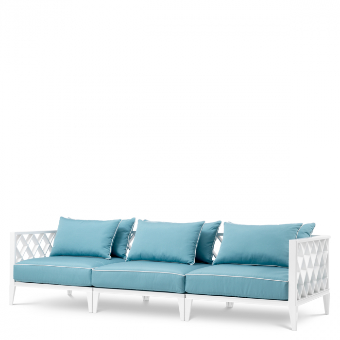   Canapea exterioară Ocean Club L albă sunbrella albastru mineral 112743 EICHHOLTZ [1]