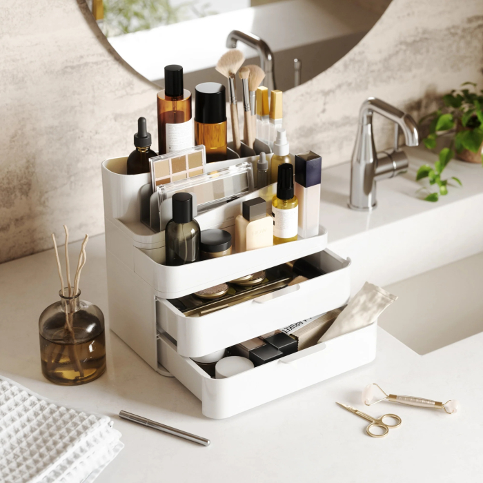 Organizator pentru Cosmetice Glam Large 18x25x26 cm, Plastic Alb - Umbra [7]