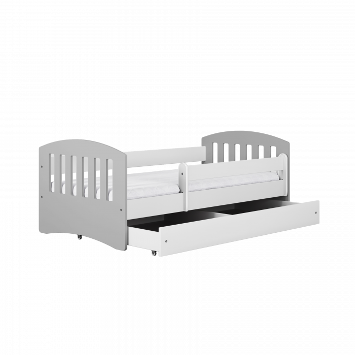 Pat copii Classic MDF 140/160/180x90 cm cu sertare si saltea, alb cu gri/alb cu roz [5]
