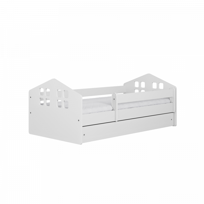 Pat copii in forma casuta Kacper cu sertar 140/160/180 cm, MDF alb [2]