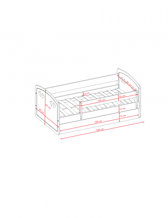 Pat copii Julia cu sertar MDF alb, 140/160/180x90 cm, design modern [6]