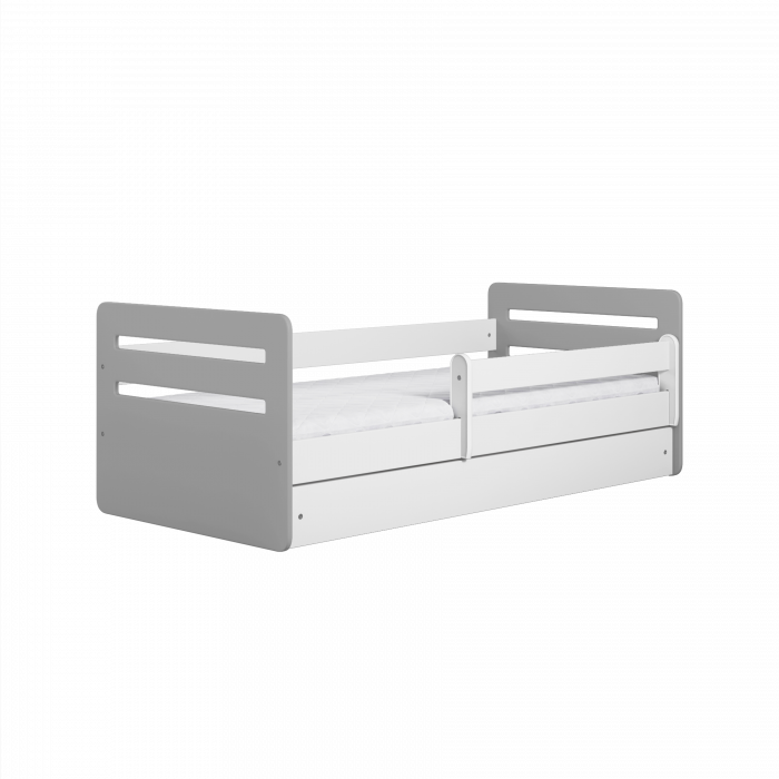 Pat copii MDF alb cu gri Tomi Mix 140/160/180x90 cm, cu sertar si saltea [3]
