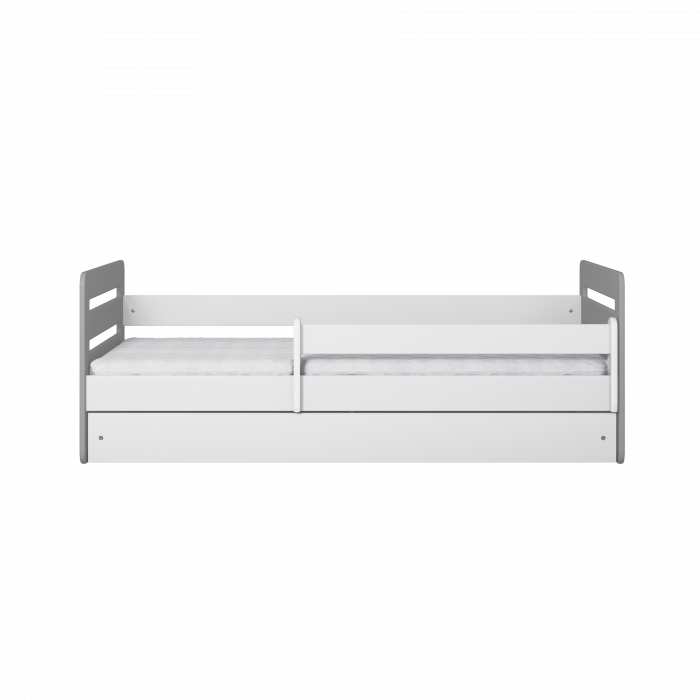 Pat copii MDF alb cu gri Tomi Mix 140/160/180x90 cm, cu sertar si saltea [5]
