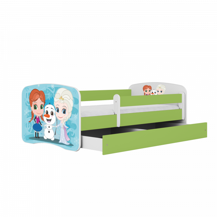 Pat copii MDF cu desen Frozen Babydream 140/160/180 cm, diverse culori, sertar si saltea [2]