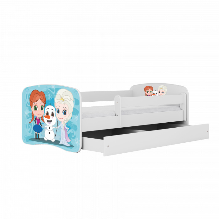 Pat copii MDF cu desen Frozen Babydream 140/160/180 cm, diverse culori, sertar si saltea [2]