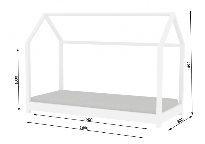 Pat montessori alb in forma de casuta Bella din lemn masiv pin, 160/180/200 cm, design scandinav [3]