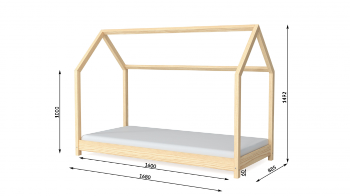Pat montessori in forma de casuta Bella din lemn masiv pin, 160/180/200 cm, design scandinav [5]