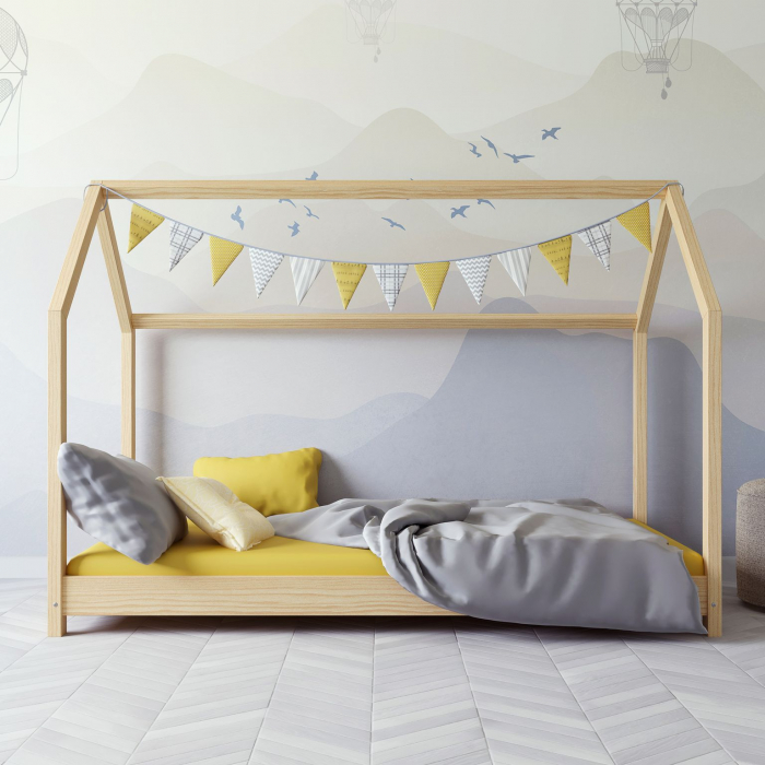 Pat montessori in forma de casuta Bella din lemn masiv pin, 160/180/200 cm, design scandinav [2]