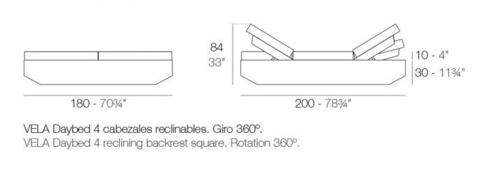 Pat sezlong premium pentru piscina/gradina Vela 200x180 cm tapitat cu 4 spatare rabatabile, iluminare LED optionala, 54104 - Vondom [3]