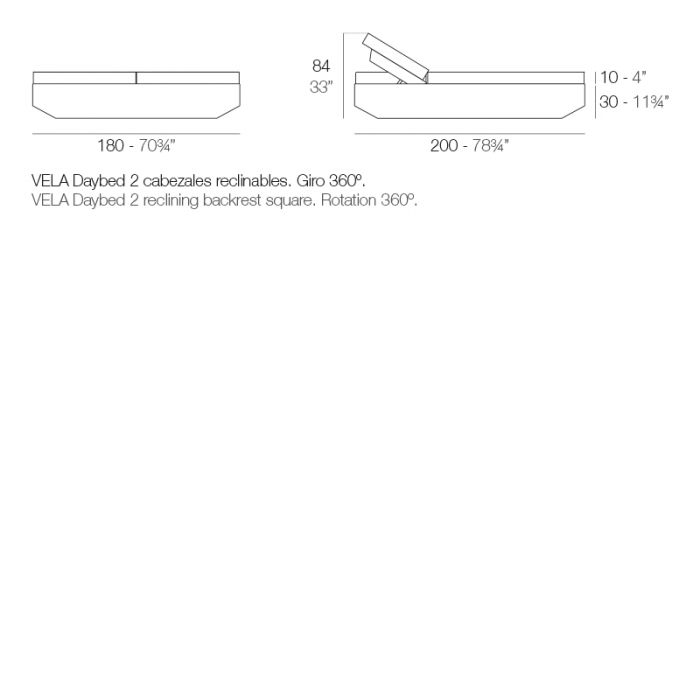 Pat sezlong premium pentru piscina/gradina Vela 200x180 cm tapitat cu spatar rabatabil, iluminare LED optionala, 54180 - Vondom [2]