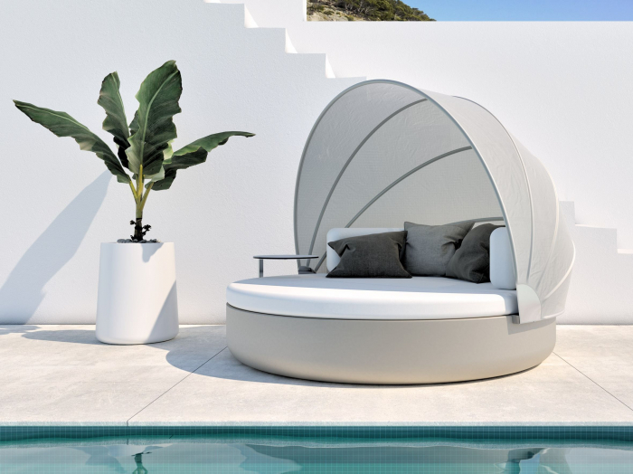 Pat sezlong rotund pentru piscina/gradina Vela Round Ø210 cm cu copertina retractabila, spatar rabatabil si iluminare LED optionala, 54188 - Vondom [8]
