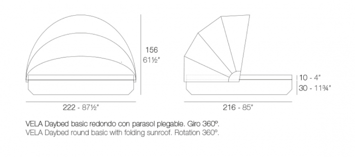 Pat sezlong rotund pentru piscina/gradina Vela Round Basic Ø210 cm cu copertina retractabila si iluminare LED optionala, 54187 - Vondom [2]