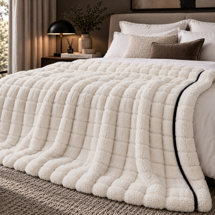 Pătură plusată cu model în carouri Royal 200x4x150 cm, Plusz Alb - SHP [2]