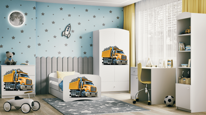 Patut baieti cu desen camion Babydream 140/160/180 cm, MDF diverse culori [5]