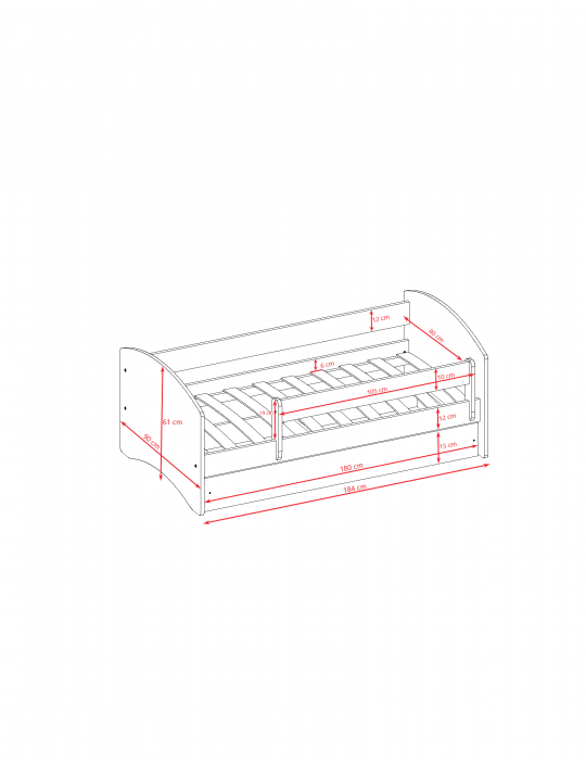 Patut baieti cu desen camion Babydream 140/160/180 cm, MDF diverse culori [6]