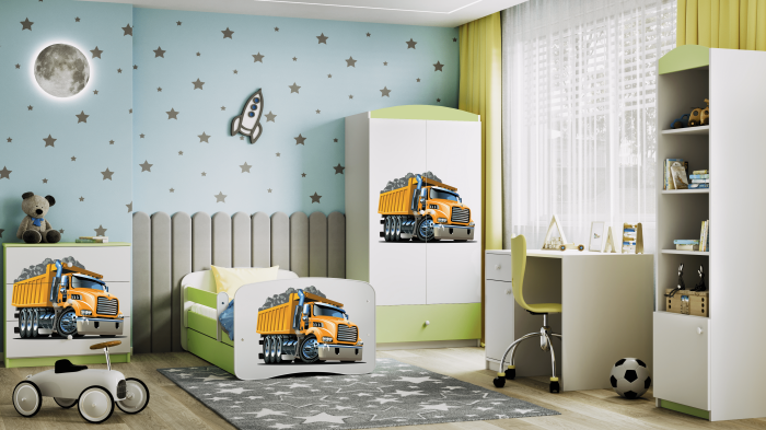 Patut baieti cu desen camion Babydream 140/160/180 cm, MDF diverse culori [5]
