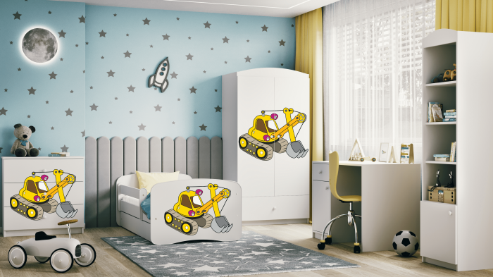 Patut baieti cu desen excavator Babydream 140/160/180 cm, MDF diverse culori [5]
