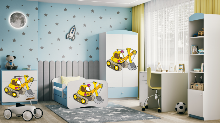 Patut baieti cu desen excavator Babydream 140/160/180 cm, MDF diverse culori [4]