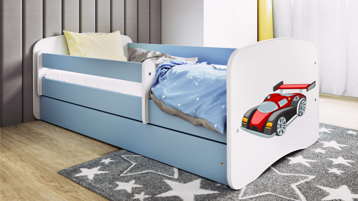 Patut baieti cu desen masina Babydream si saltea, 140/160/180 cm, MDF diverse culori [5]