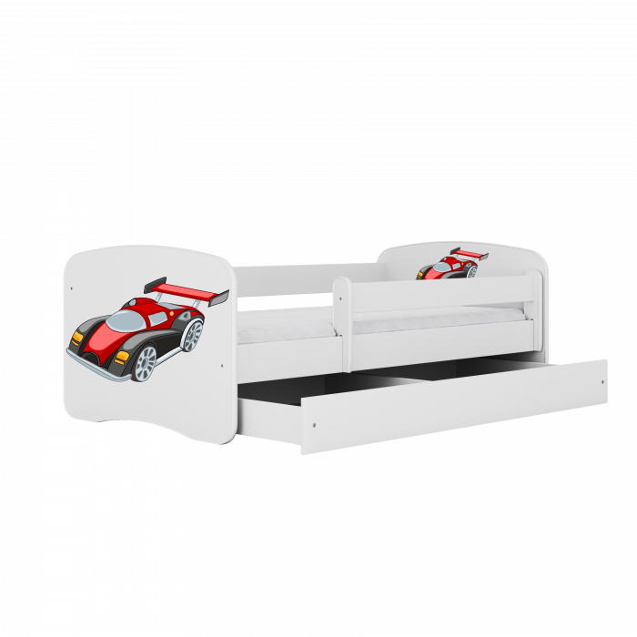 Patut baieti cu desen masina Babydream si saltea, 140/160/180 cm, MDF diverse culori [3]