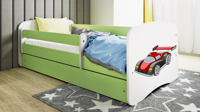 Patut baieti cu desen masina Babydream si saltea, 140/160/180 cm, MDF diverse culori [4]