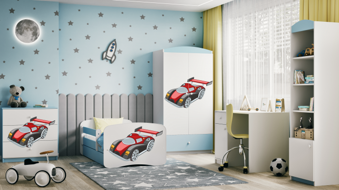 Patut baieti cu desen masina Babydream si saltea, 140/160/180 cm, MDF diverse culori [4]
