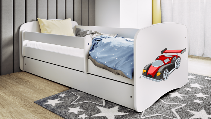 Patut baieti cu desen masina Babydream si saltea, 140/160/180 cm, MDF diverse culori [4]