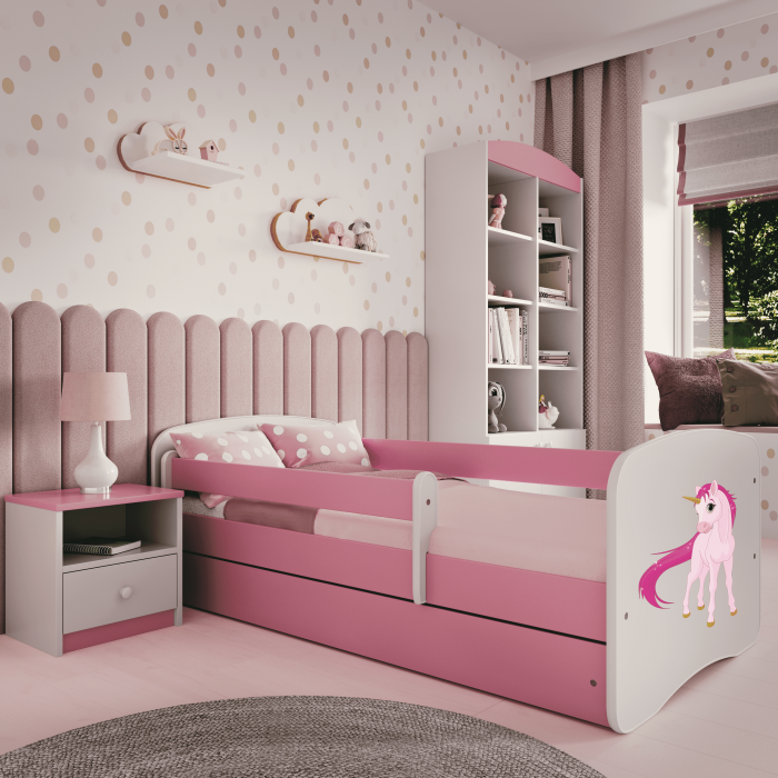 Patut fetite cu desen unicorn Babydream 140/160/180 cm, MDF diverse culori, sertar [4]