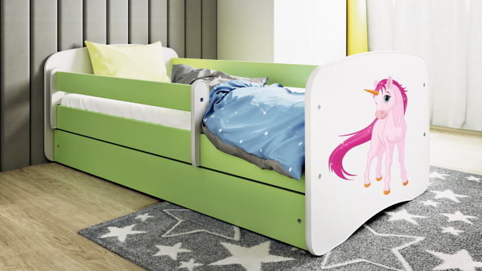 Patut fetite cu desen unicorn Babydream 140/160/180 cm, MDF diverse culori, sertar [3]