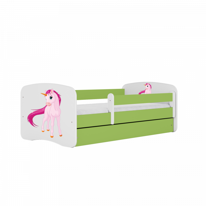 Patut fetite cu desen unicorn Babydream 140/160/180 cm, MDF diverse culori, sertar [2]