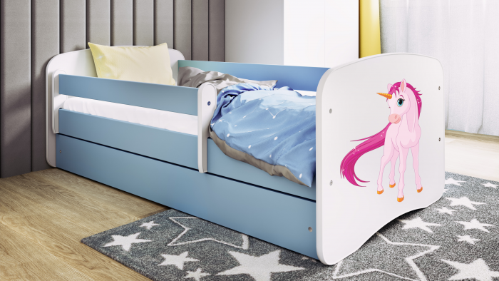 Patut fetite cu desen unicorn Babydream 140/160/180 cm, MDF diverse culori, sertar [3]