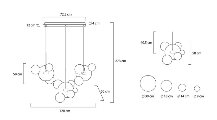 Pendul Capri Line 3 120x60x273 cm, Abajururi din Sticlă și Aluminiu Anodizat Auriu - Moosee [2]