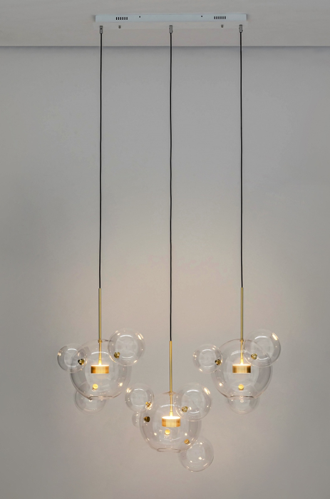 Pendul Capri Line 3 120x60x273 cm, Abajururi din Sticlă și Aluminiu Anodizat Auriu - Moosee [6]
