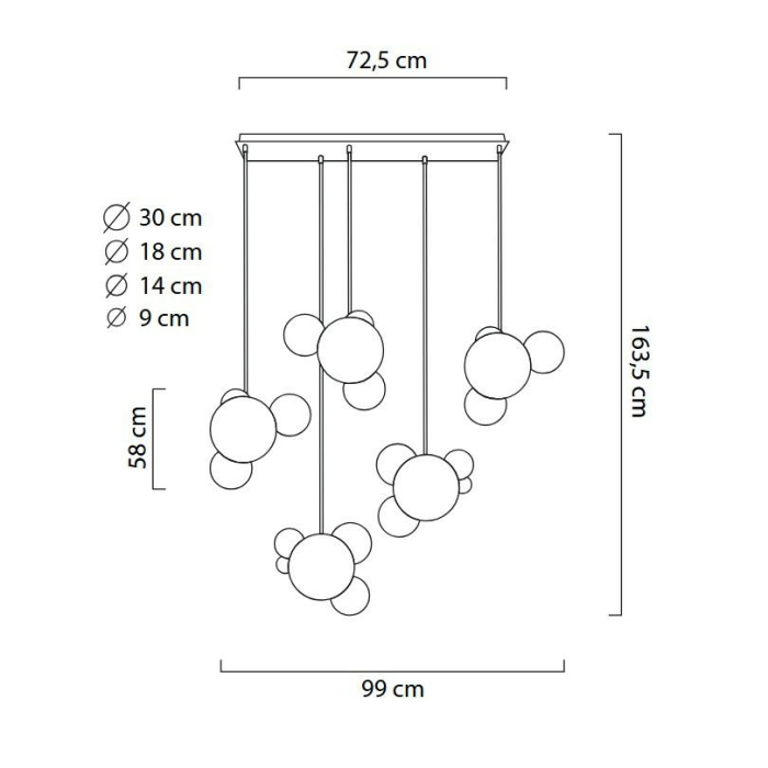 Pendul Capri Line 5 163,5x72x99 cm, Abajururi din Sticlă și Aluminiu Anodizat Auriu - Moosee [7]
