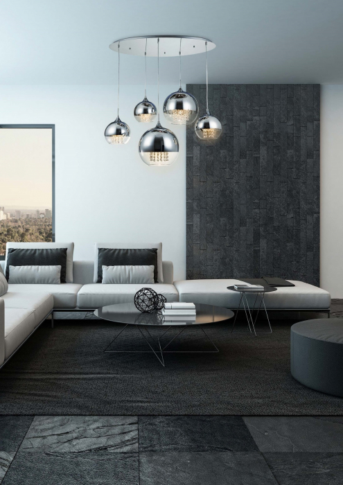 Lustra Fermi P140-PL-170-5-N, 5xE27, nichel+transparenta, IP20, Maytoni [2]