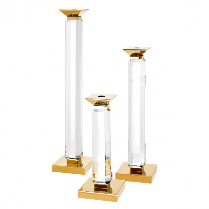   Suport pentru lumânări Livia finisaj auriu sticlă cristal clar set de 3 112093 EICHHOLTZ [3]