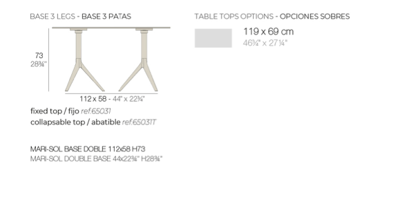 Picioare masa exterior Mari-sol 3 din aluminiu, baza fixa/cu atas pliabil, diverse finisaje, 65031 - Vondom [3]