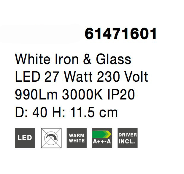 Plafoniera alba LED ondulata Balas Ø40/50/75 cm, fier si sticla, design modern, 61471601 - Novaluce [4]