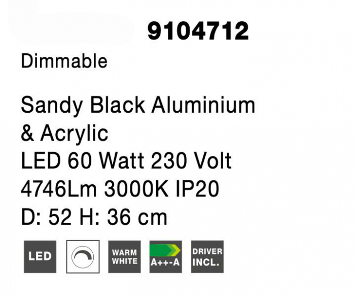 Plafoniera alba/neagra forma bucla Kanta 52x36 cm, iluminare LED dimabila, 9104712 - Novaluce [8]