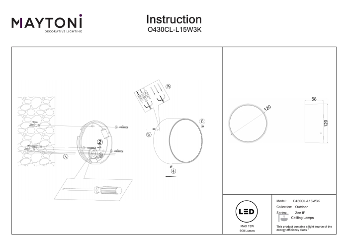 Plafonieră de exterior Zon IP, Aluminiu și plastic Alb, 15W, MAYTONI O430CL-L15W3K [5]