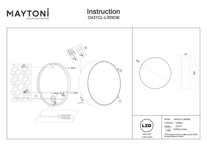 Plafonieră de exterior Zon IP, Aluminiu și plastic Alb, 30W, MAYTONI O431CL-L30W3K [5]