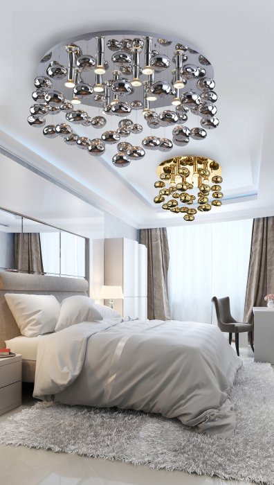 Plafoniera de lux Aqua, metal auriu/crom/sticla transperanta, elemente in forma de bule, design modern, AZ 3072 - Azzardo [7]