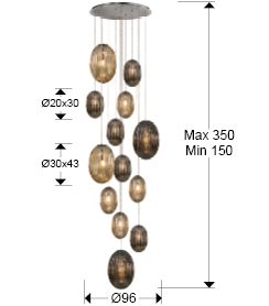 Plafoniera de lux cu 13 pendule ovale sticla Kati Ø96 cm E27 LED dimabil, 752459 - Schuller [6]