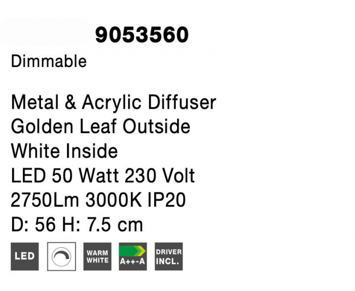 Plafoniera dimabila LED aurie/alba/neagra Berna Ø46/56 cm, metal si acril, design modern, 9053560 - Novaluce [8]