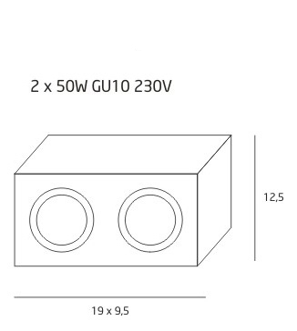 Spot dreptunghiular negru 2 surse de lumina ajustabile Rafi 19,5x9,5x12,5 cm din metal, C0089 - Maxlight [3]