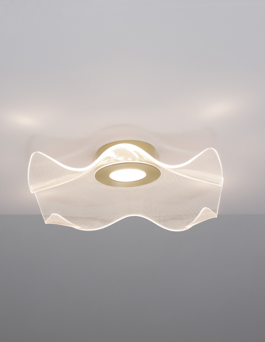 Plafoniera eleganta Wavy 50 cm aurie cu abajur transparent acril, LED 31W, 9054502 - Novaluce [4]