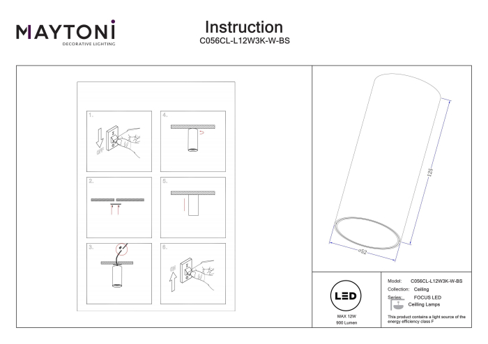 Plafonieră FOCUS LED, Aluminiu Alamă, 12W, MAYTONI C056CL-L12W3K-W-BS [4]