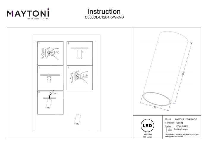Plafonieră FOCUS LED, Aluminiu Negru, 12W, MAYTONI C056CL-L12B4K-W-D-B [4]